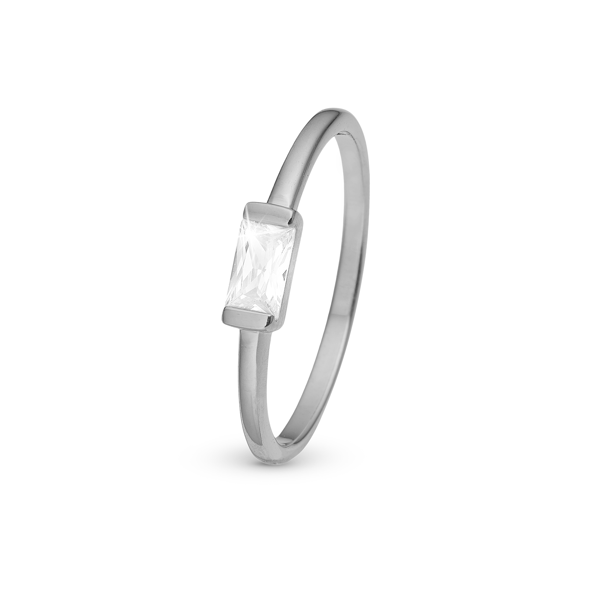 White single Baguette Ring - Polished Sterling Silver with 1 Cubic Zirkonia
