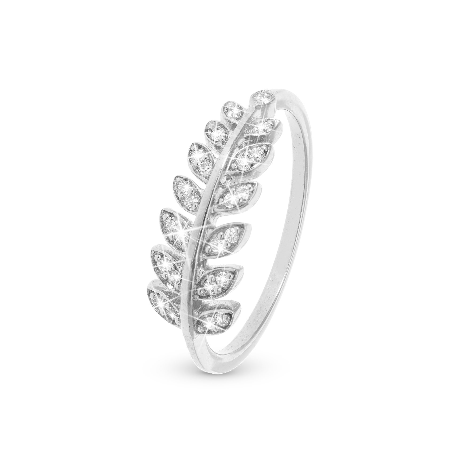 Forest Leaves Ring - Polished Sterling Silver with 15 white Cubic Zirkonia