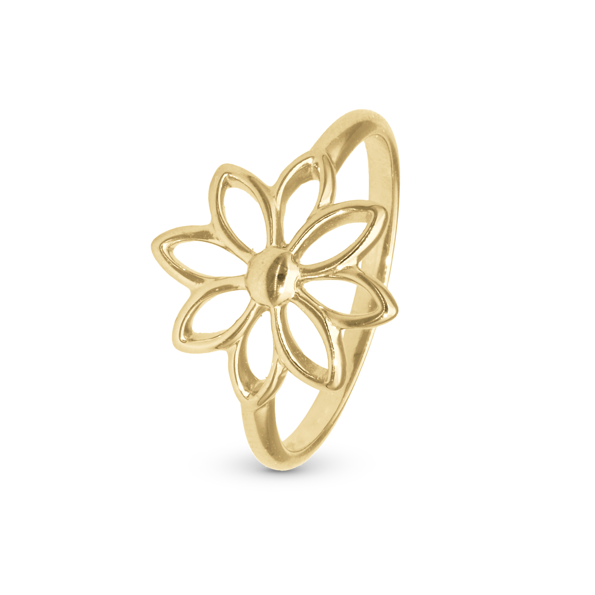 Simple Flower Ring - Polished Gold Plated Sterling Silver