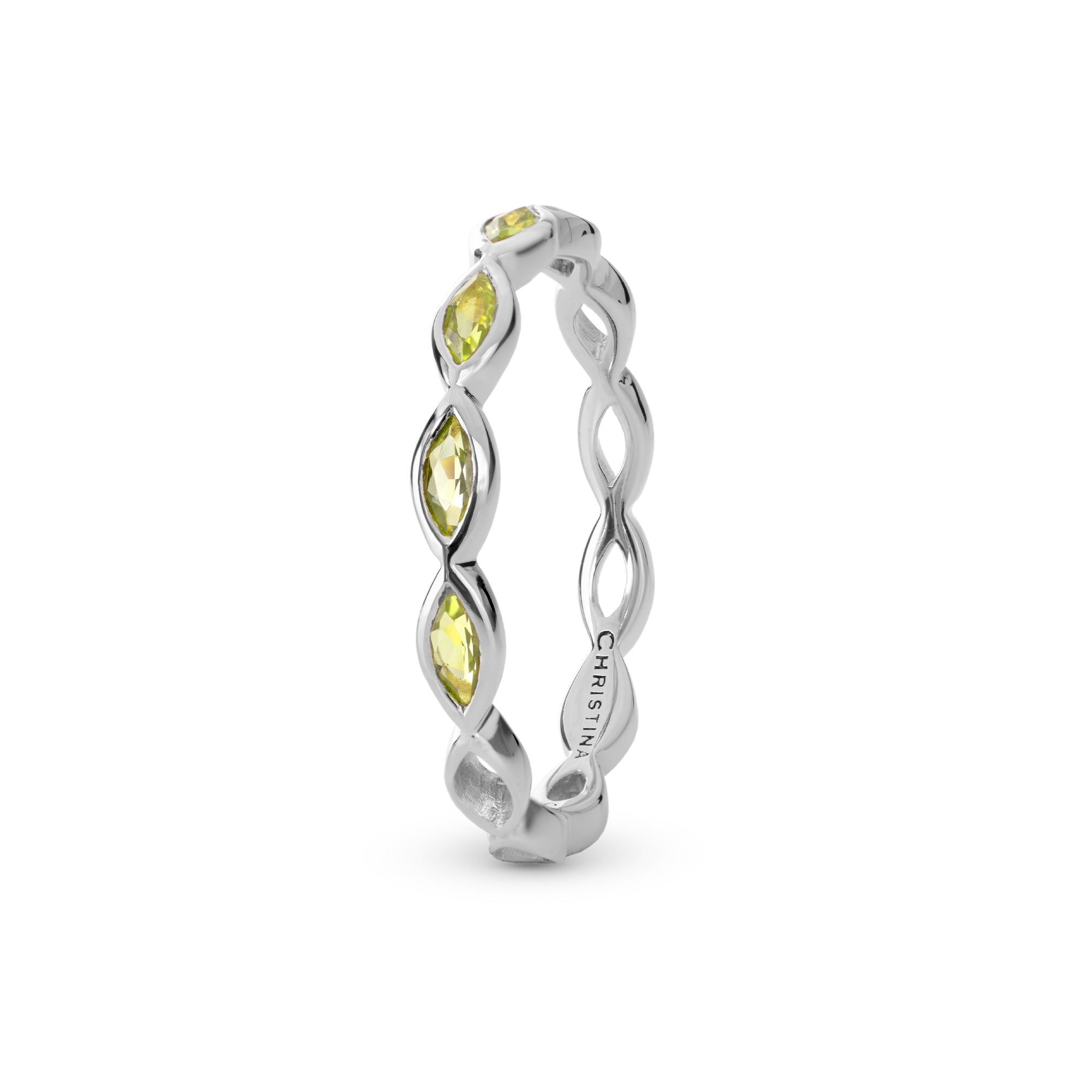 Eternity Peridot Ring - Sterling Silver with 5 Peridot