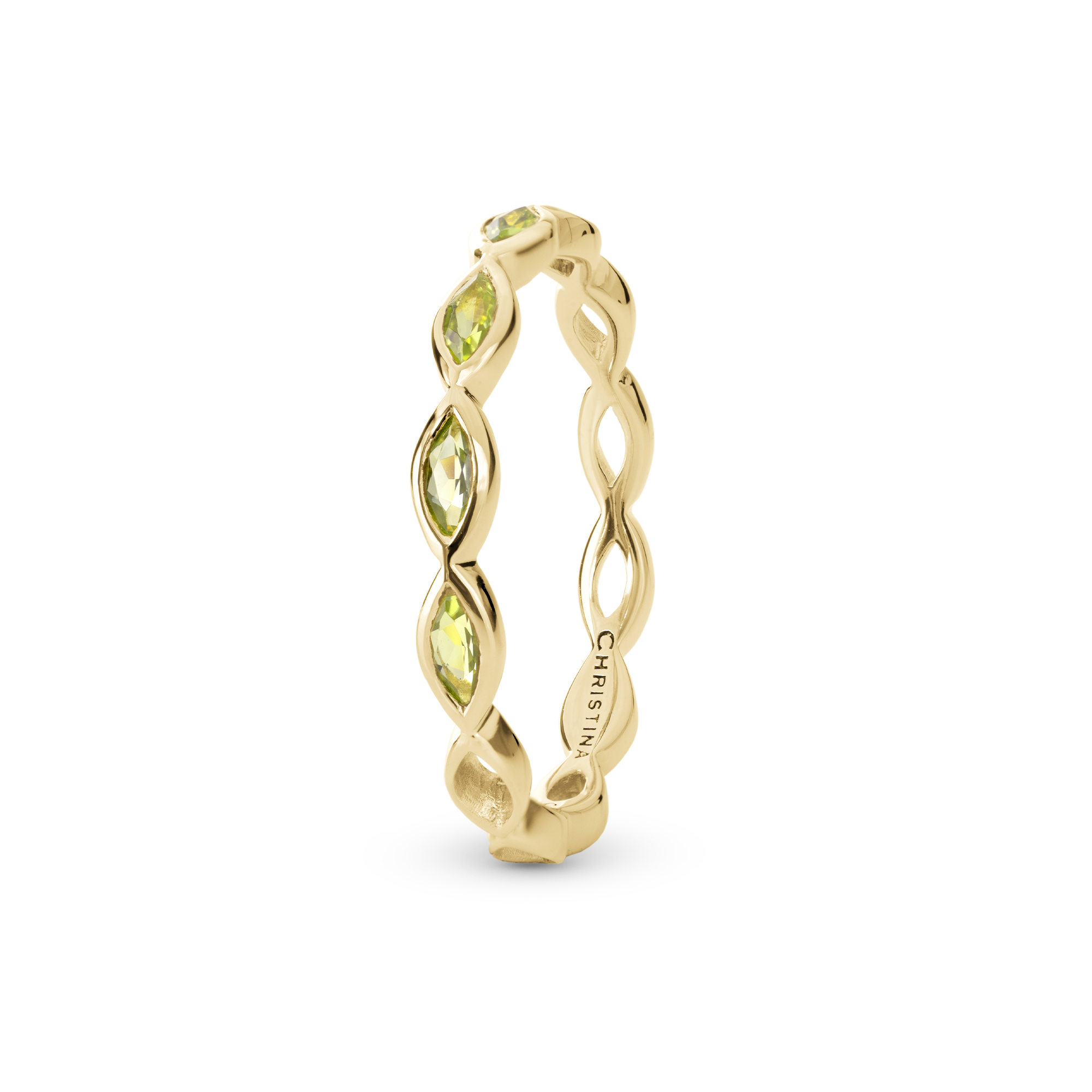 Eternity Peridot Ring - Gold Plated Sterling Silver with 5 Peridot