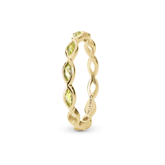 Eternity Peridot Ring - Gold Plated Sterling Silver with 5 Peridot
