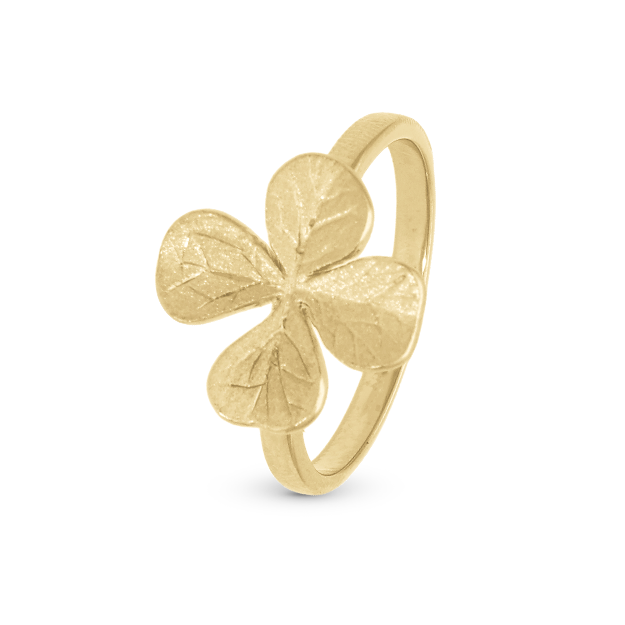 Four Leaf Clover Ring - Polished/Matte Gold Plated Sterling Silver