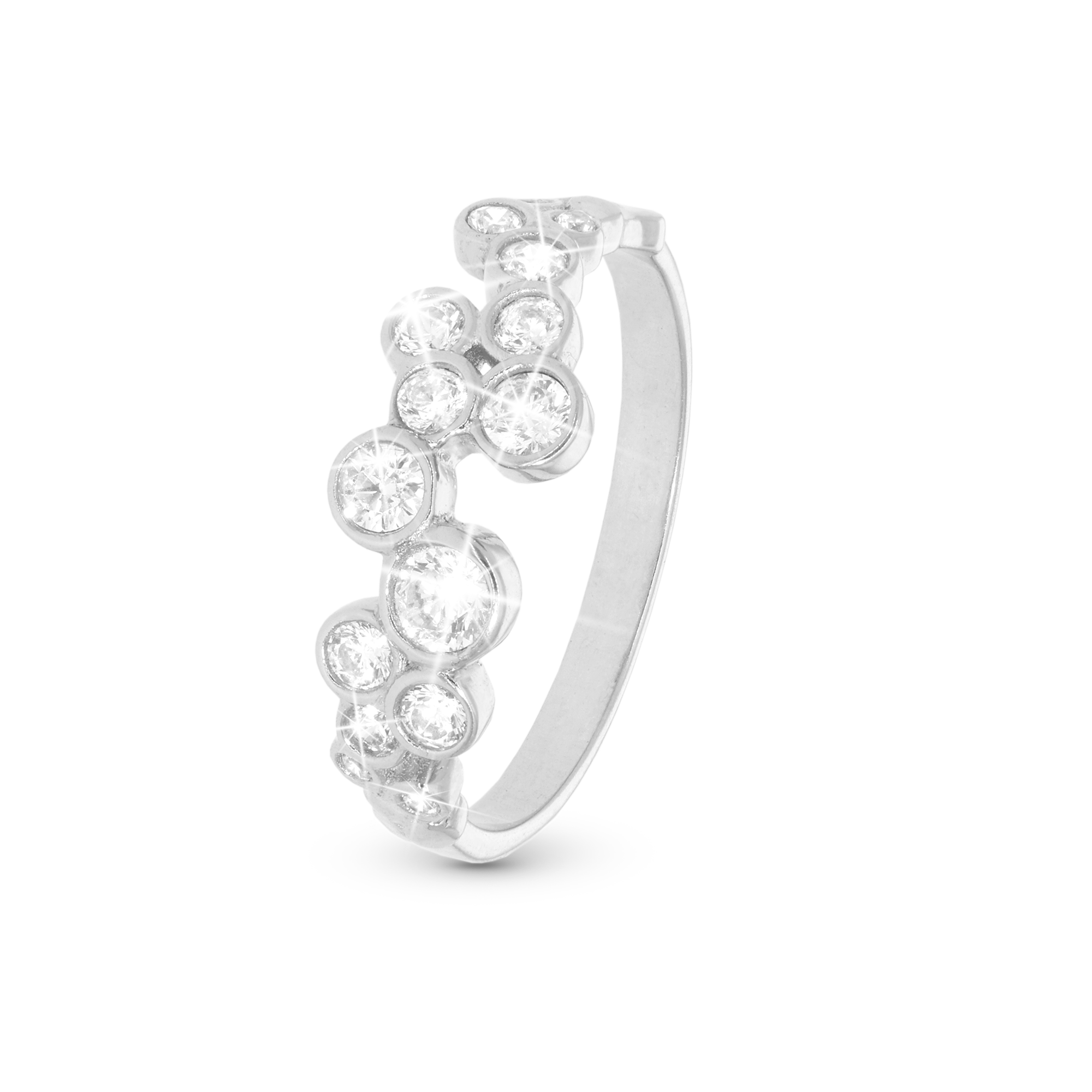 Bubbles Ring - Polished Sterling Silver with 15 white Cubic Zirkonia