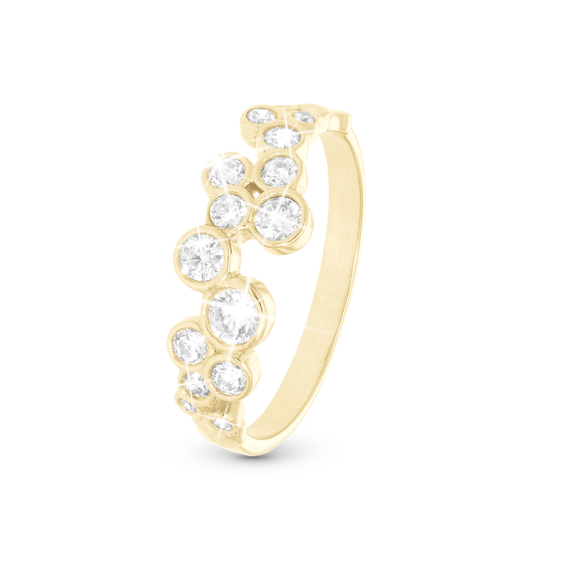 Bubbles Ring - Polished Gold Plated Sterling Silver with 15 white Cubic Zirkonia