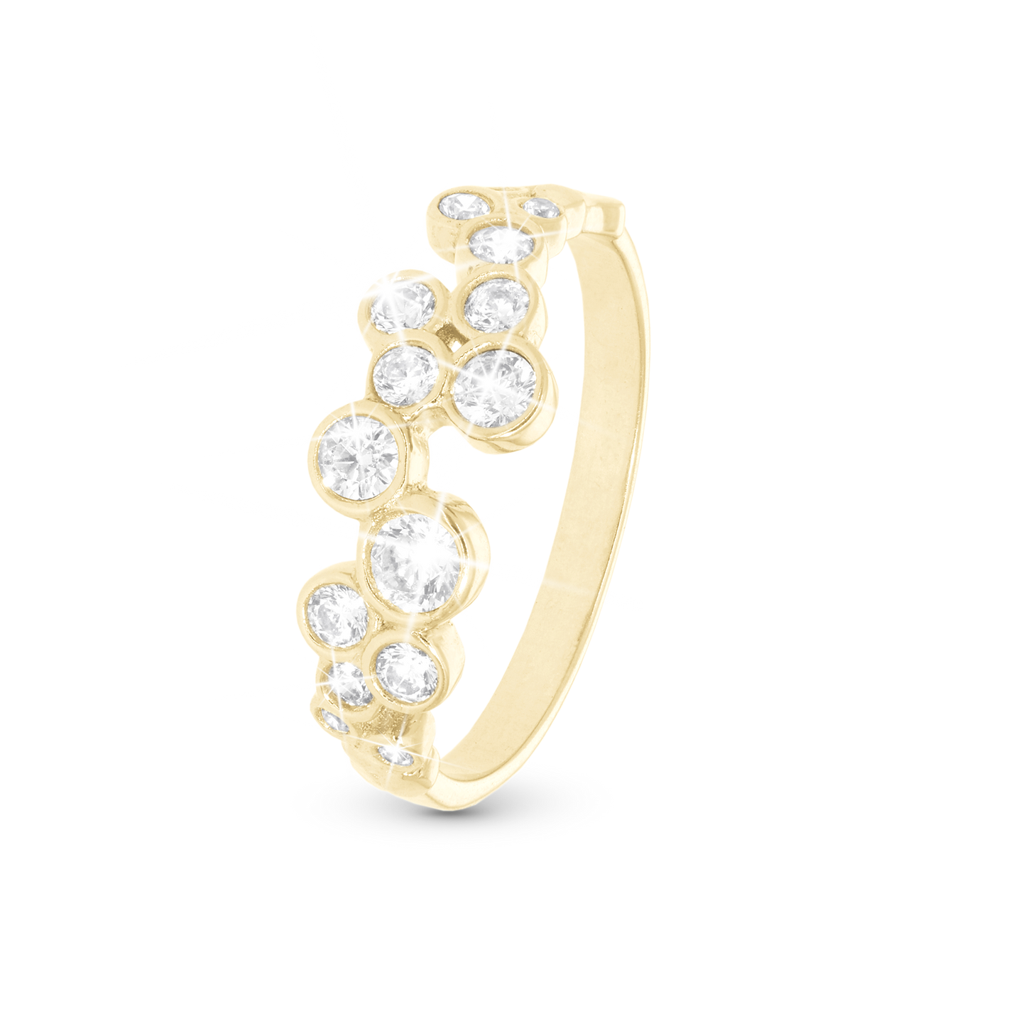 Bubbles Ring - Polished Gold Plated Sterling Silver with 15 white Cubic Zirkonia