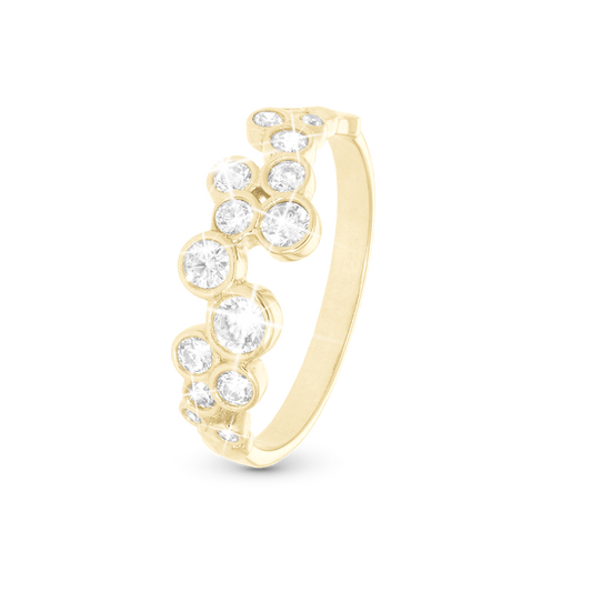 Bubbles Ring - Polished Gold Plated Sterling Silver with 15 white Cubic Zirkonia