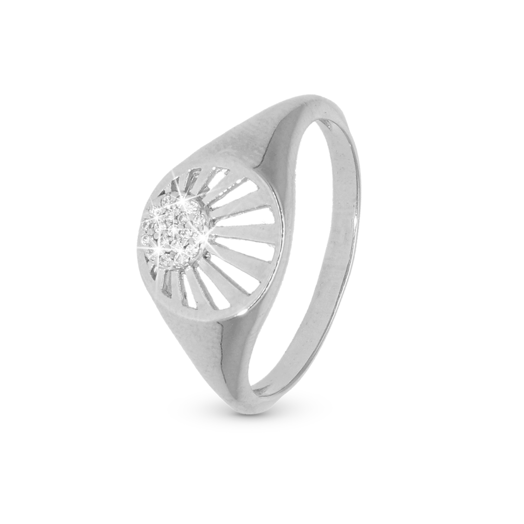 Ocean sunset Ring - Polished Sterling Silver with 19 white Cubic Zirkonia