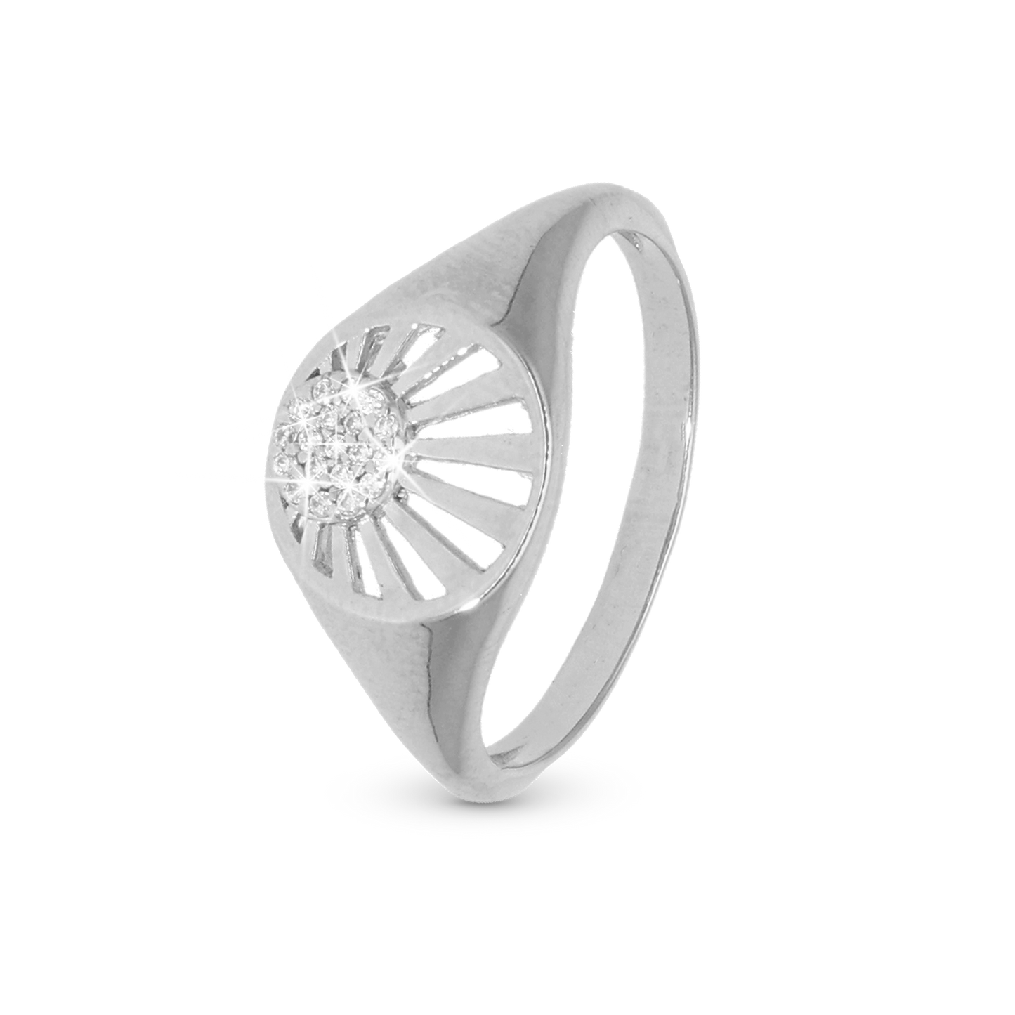 Ocean sunset Ring - Polished Sterling Silver with 19 white Cubic Zirkonia