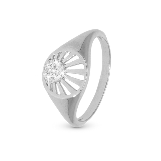 Ocean sunset Ring - Polished Sterling Silver with 19 white Cubic Zirkonia