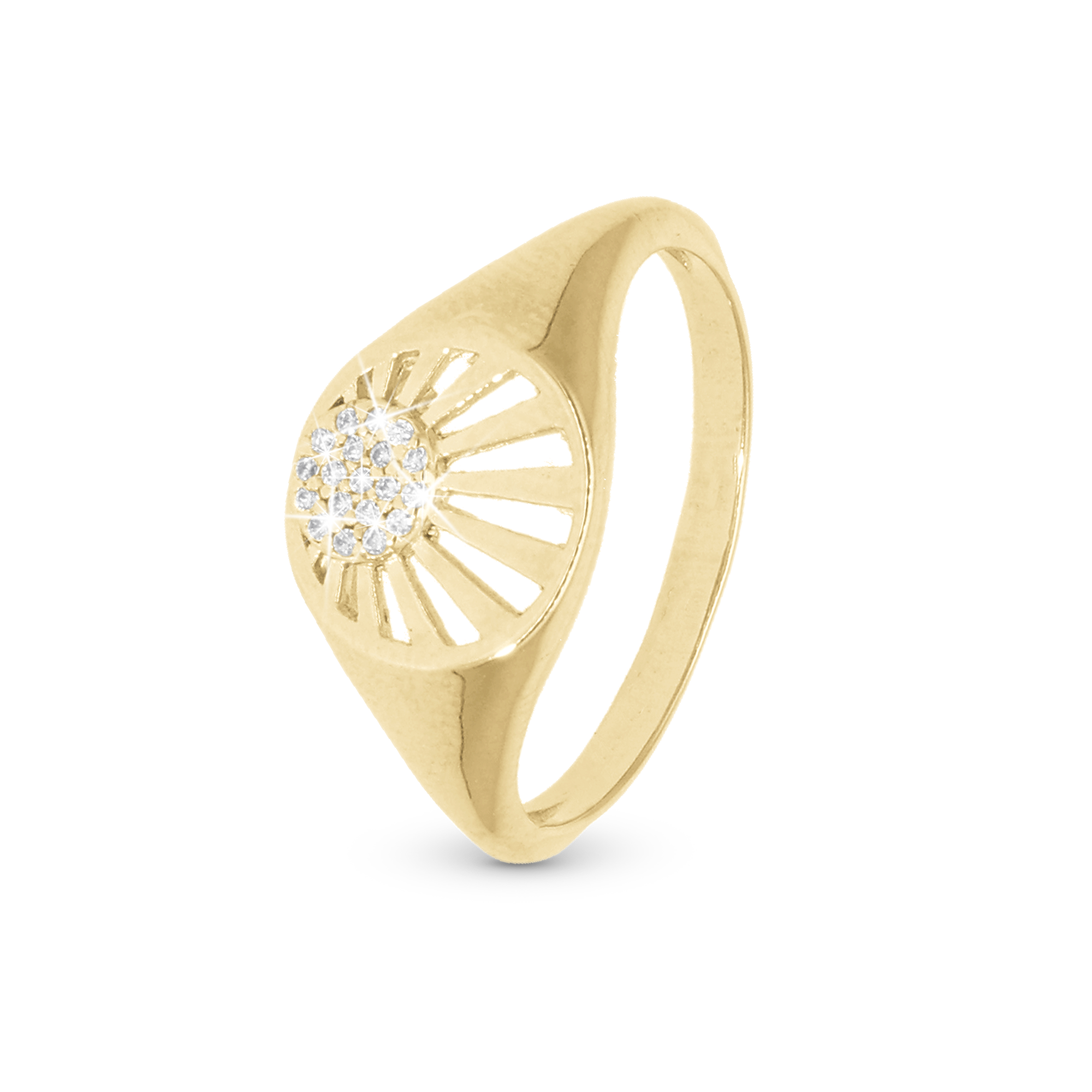 Ocean sunset Ring - Polished Gold Plated Sterling Silver with 19 white Cubic Zirkonia