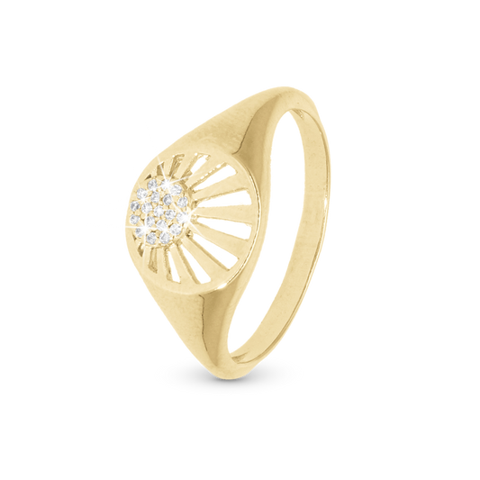 Ocean sunset Ring - Polished Gold Plated Sterling Silver with 19 white Cubic Zirkonia
