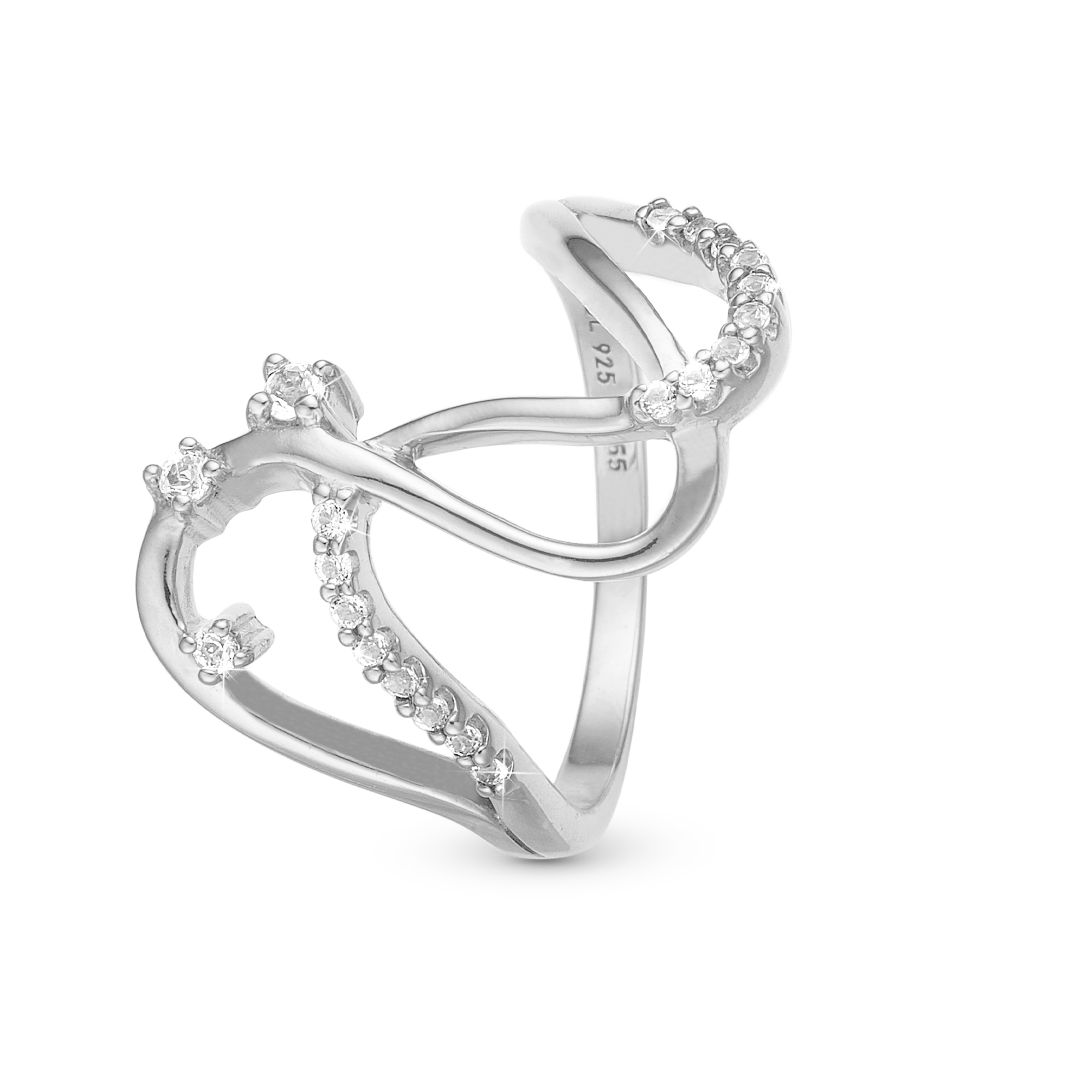 Energy Love Ring - Polished Sterling Silver with 20 white Topas