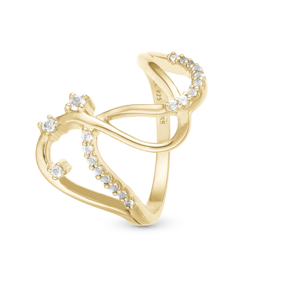 Energy Love Ring - Polished Gold Plated Sterling Silver with 20 white Topas