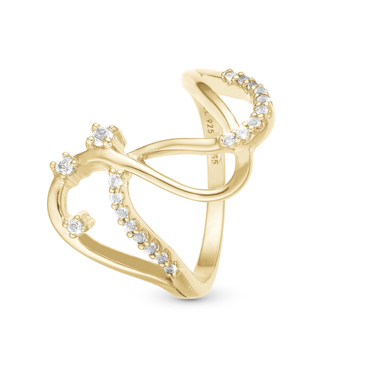 Energy Love Ring - Polished Gold Plated Sterling Silver with 20 white Topas