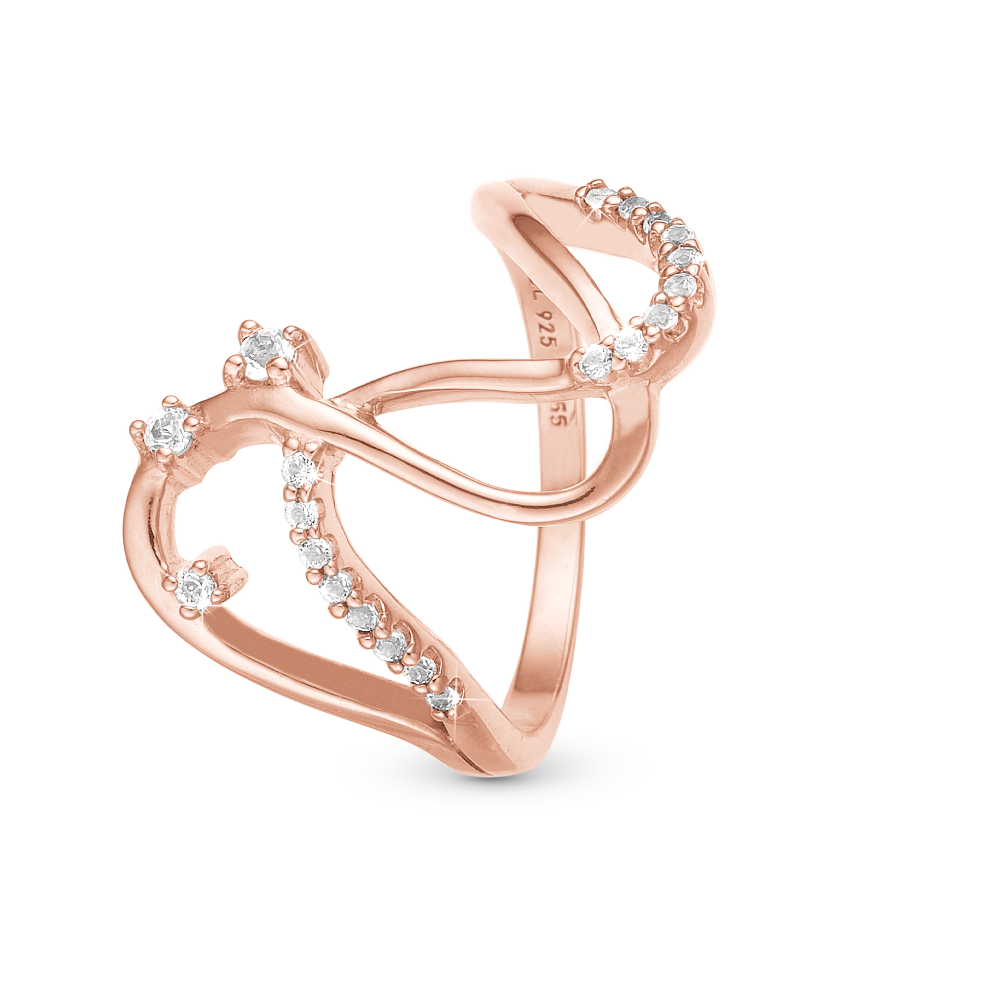 Energy Love Ring - Polished Rose Gold Plated with 20 white Topas