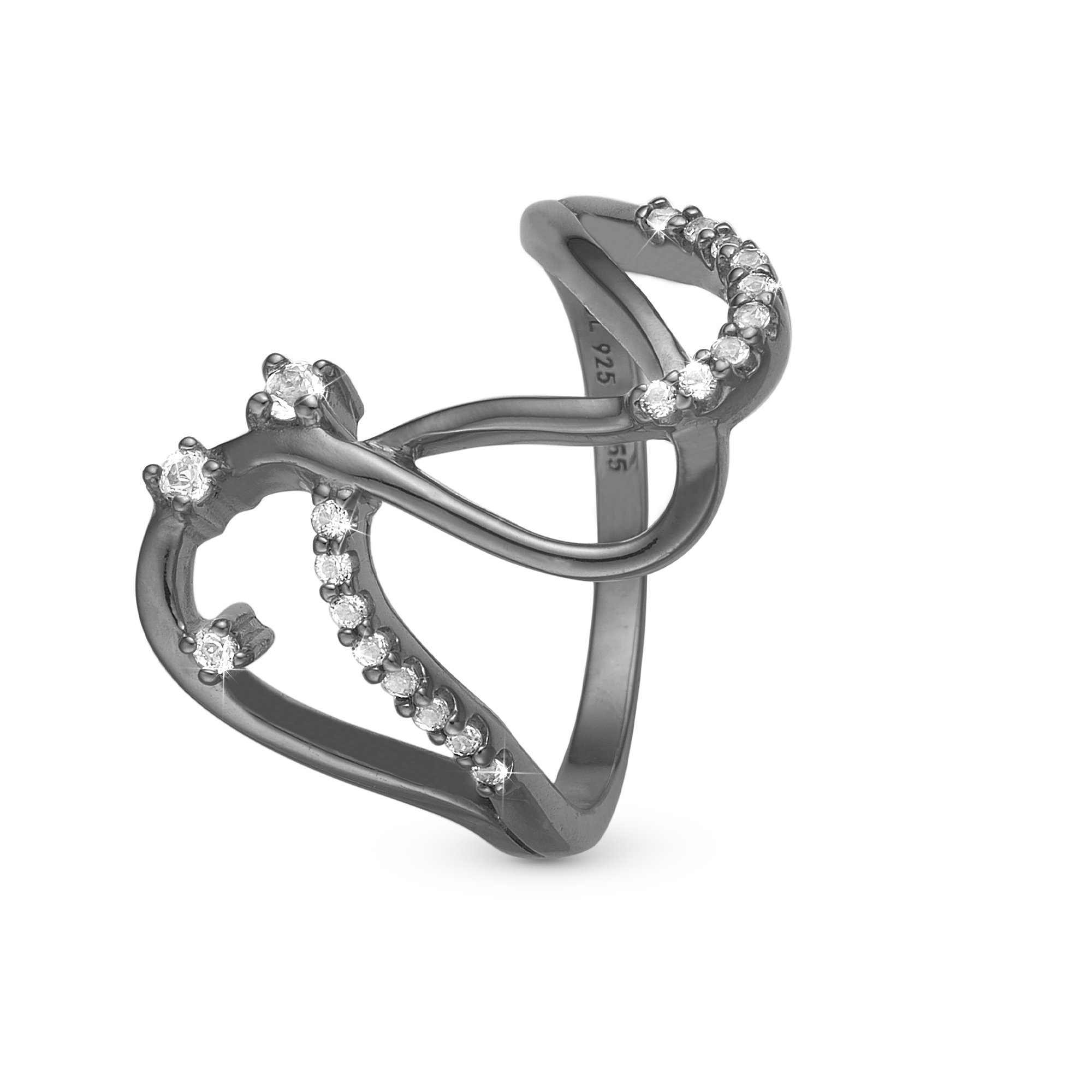 Energy Love Ring - Polished Ruthenium Plated with 20 white Topas