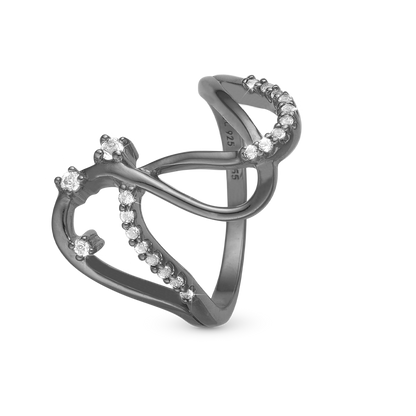 Energy Love Ring - Polished Ruthenium Plated with 20 white Topas