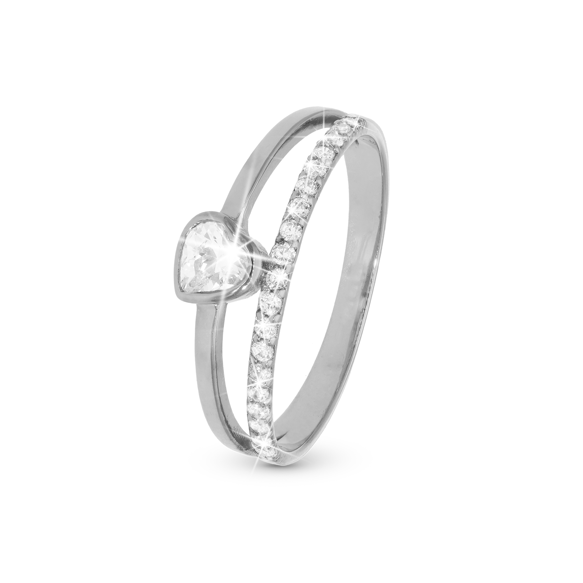 Sparkling Love Ring - Polished Sterling Silver with 20 white Cubic Zirkonia