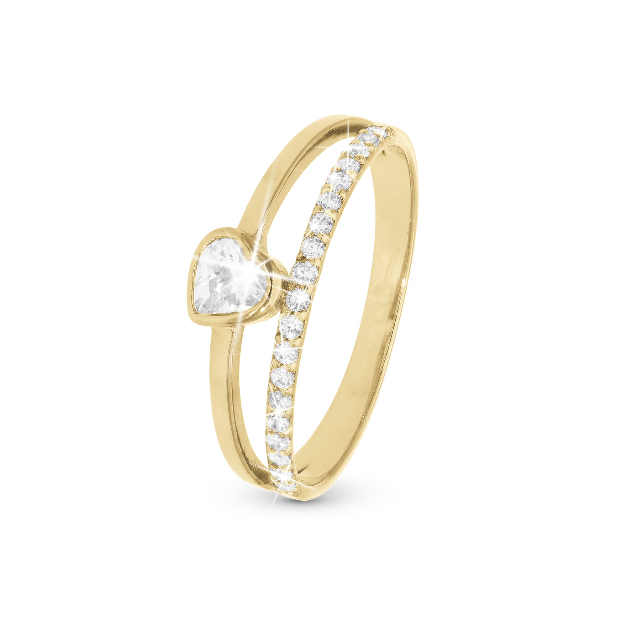 Sparkling Love Ring - Polished Gold Plated Sterling Silver with 20 white Cubic Zirkonia