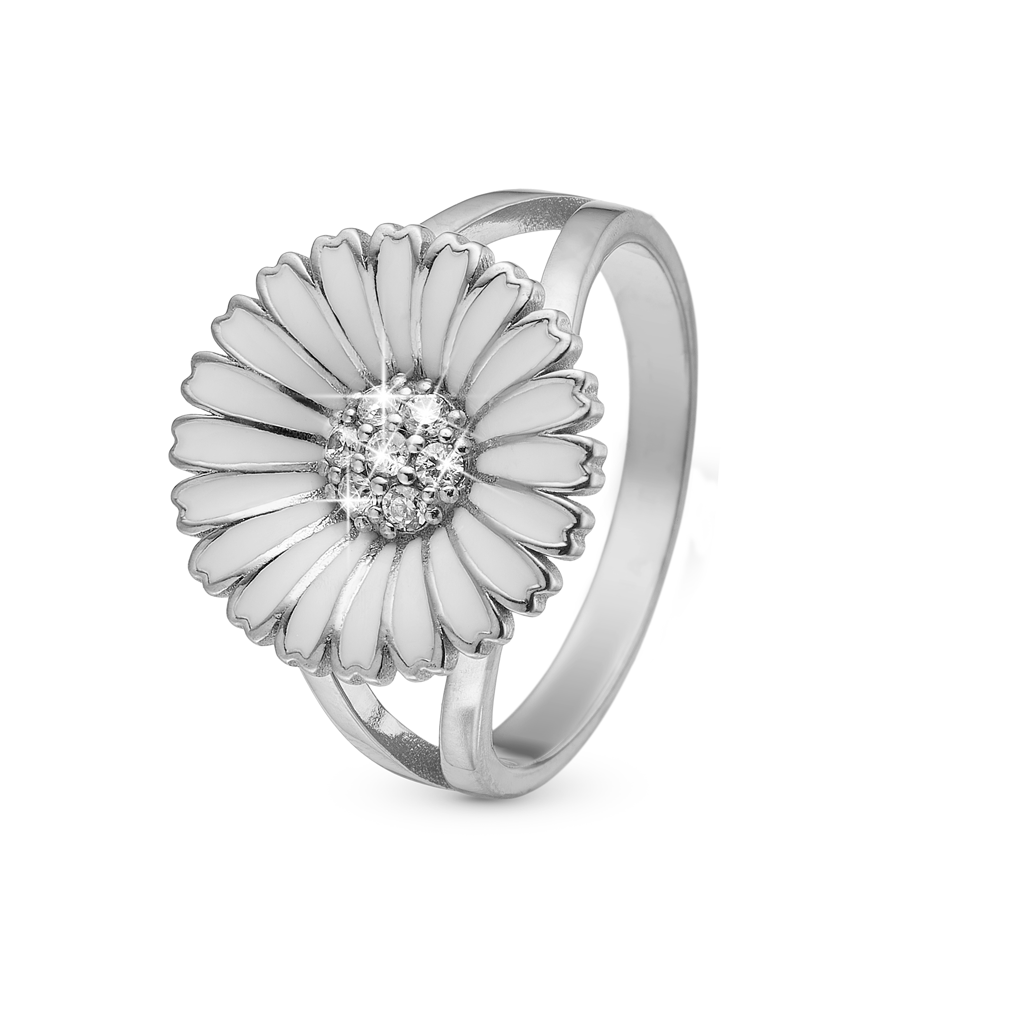 Marguerite Ø15mm Ring - Sterling Silver with 7 white Cubic Zirkonia