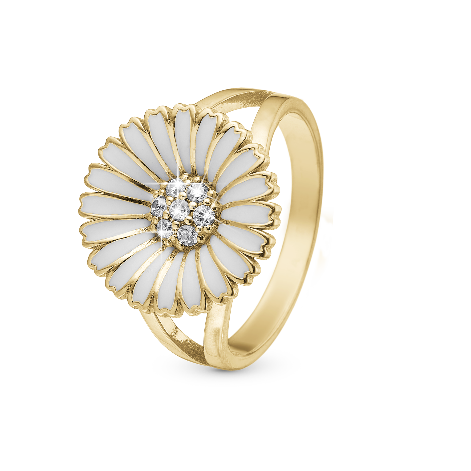 Marguerite Ø15mm Ring - Gold Plated Sterling Silver with 7 white Cubic Zirkonia