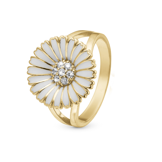 Marguerite Ø15mm Ring - Gold Plated Sterling Silver with 7 white Cubic Zirkonia