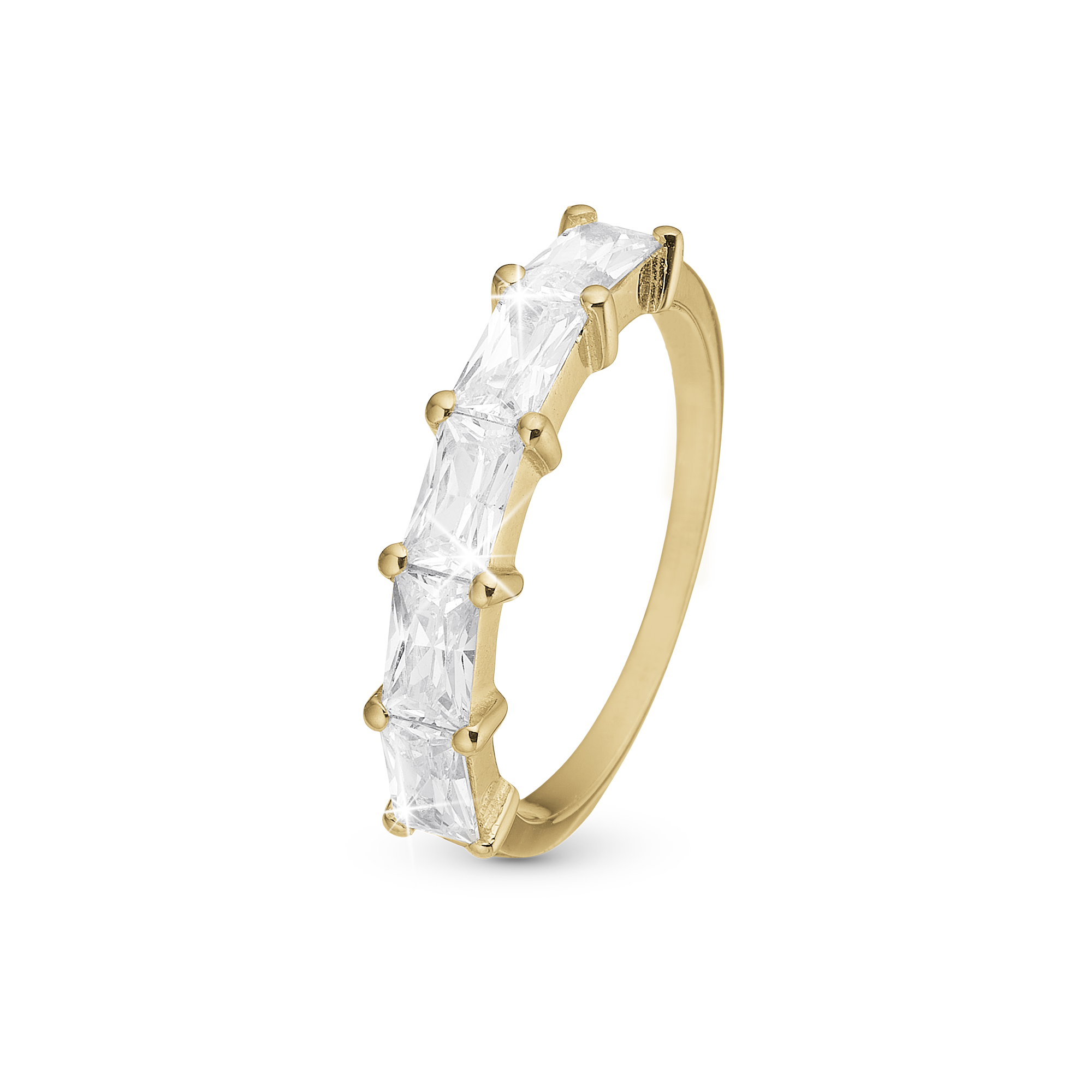 White Baguette Ring - Polished Gold Plated Sterling Silver with 5 white Cubic Zirkonia