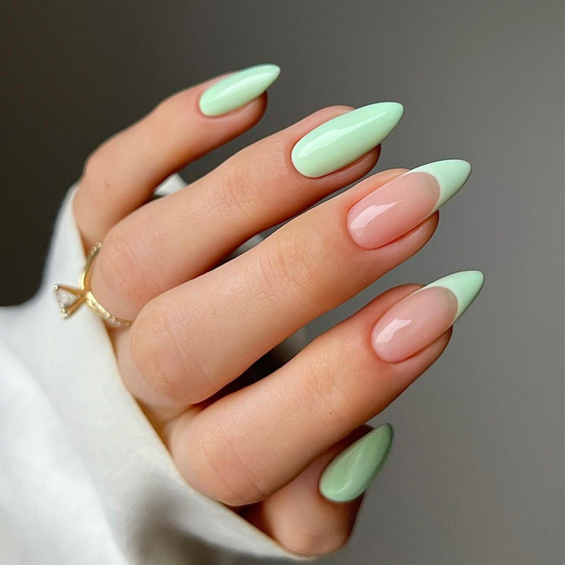 Wear Armor Short Green Simple 24 Pieces Fake Nails