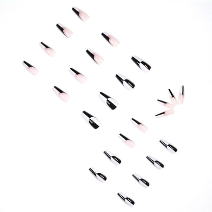 Einfache, schwarz-weiße, farblich abgestimmte lange Fingernägel mit abnehmbaren Nagelspitzen