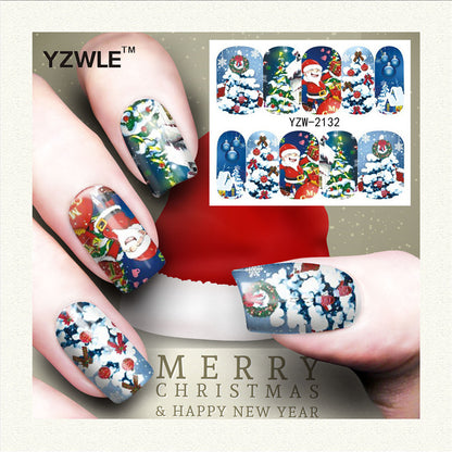 Nagelsticker mit rotem Schneeflocken-Hirsch-Schneemann-Motiv