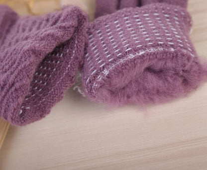 Damenhandschuhe Winter Wollstrickhandschuhe Touchscreen-Fäustlinge halten warm Damen Winter Vollfingerhandschuhe gestreift Mode Herbst