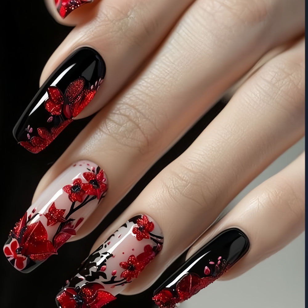 Nagelkunst-Stempelplatten aus recycelten Wasserrohren – Weinrotes Blumenmuster