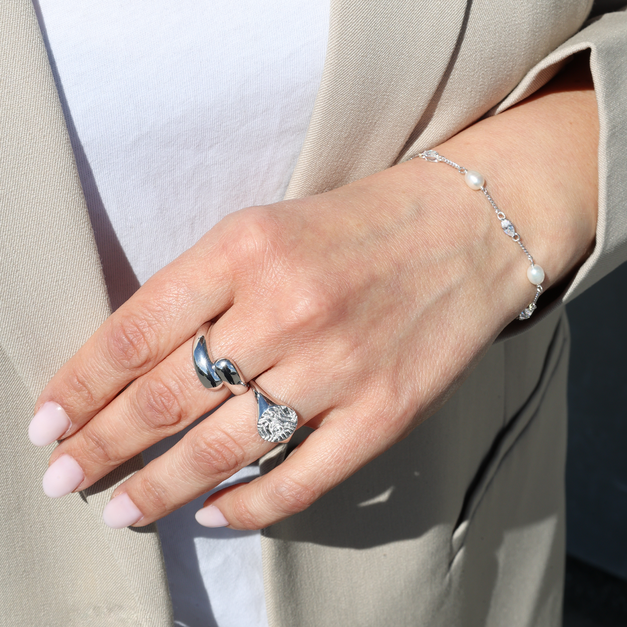 Light Me Up Bracelet - Polished Sterling Silver with Freshwater pearls