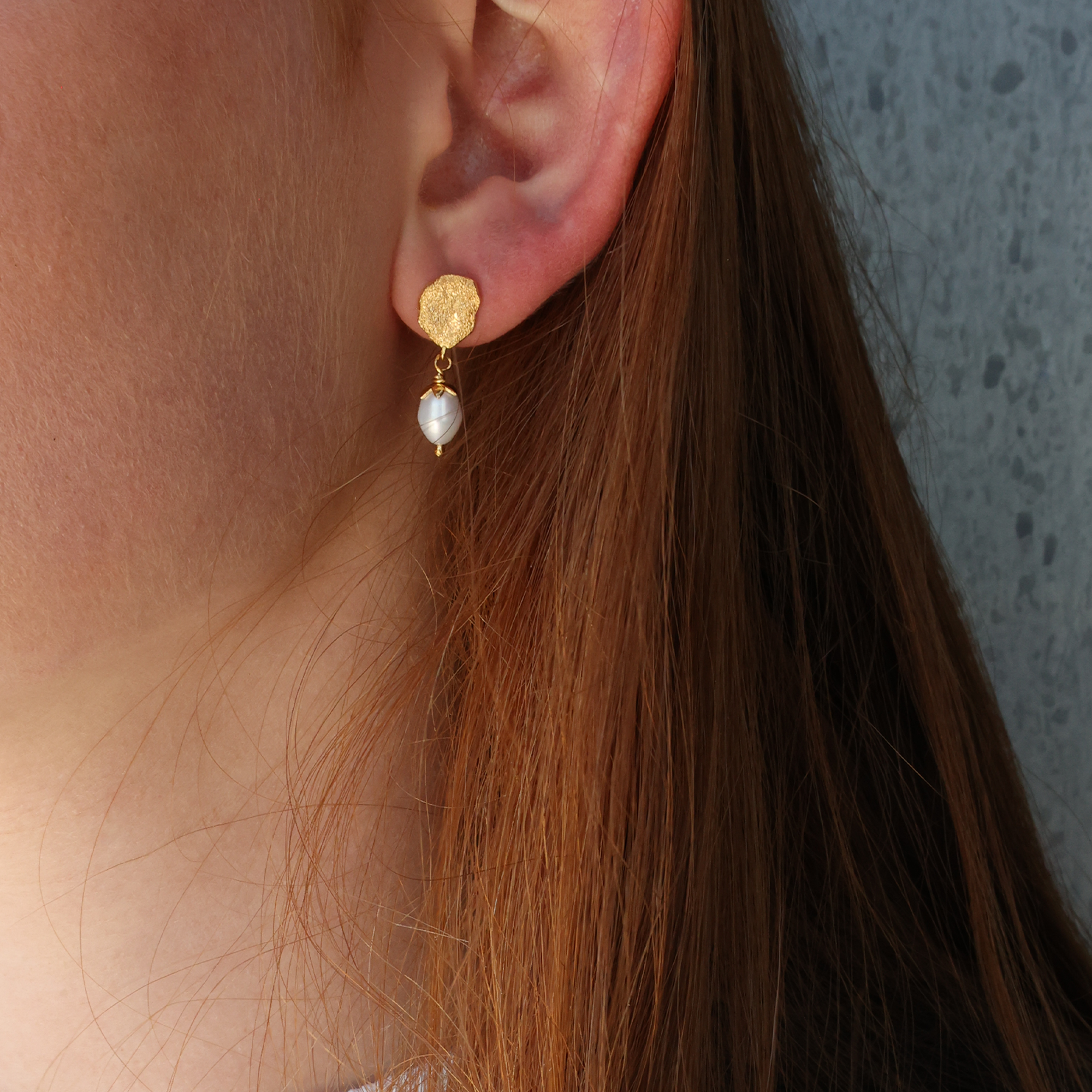 Sparkling Life Dangle Earring -  Sparkling Gold Plated Sterling Silver with 6 white Freshwater Pearls