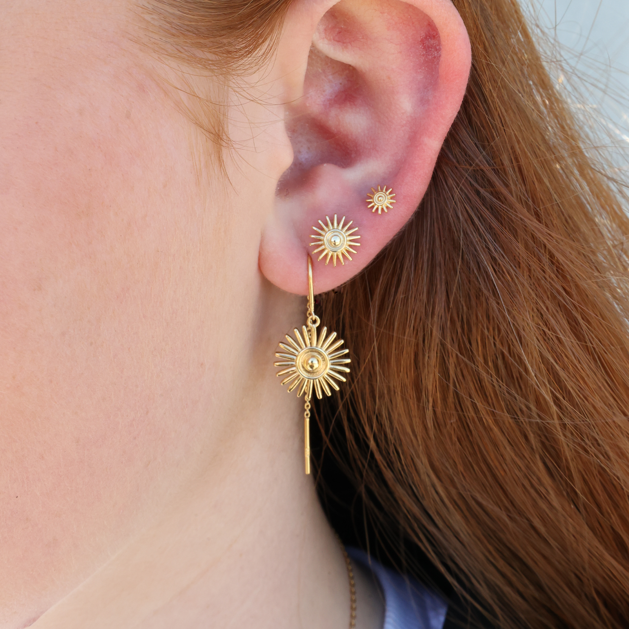 Sunshine Stud Earrings - Polished Gold Plated Sterling Silver