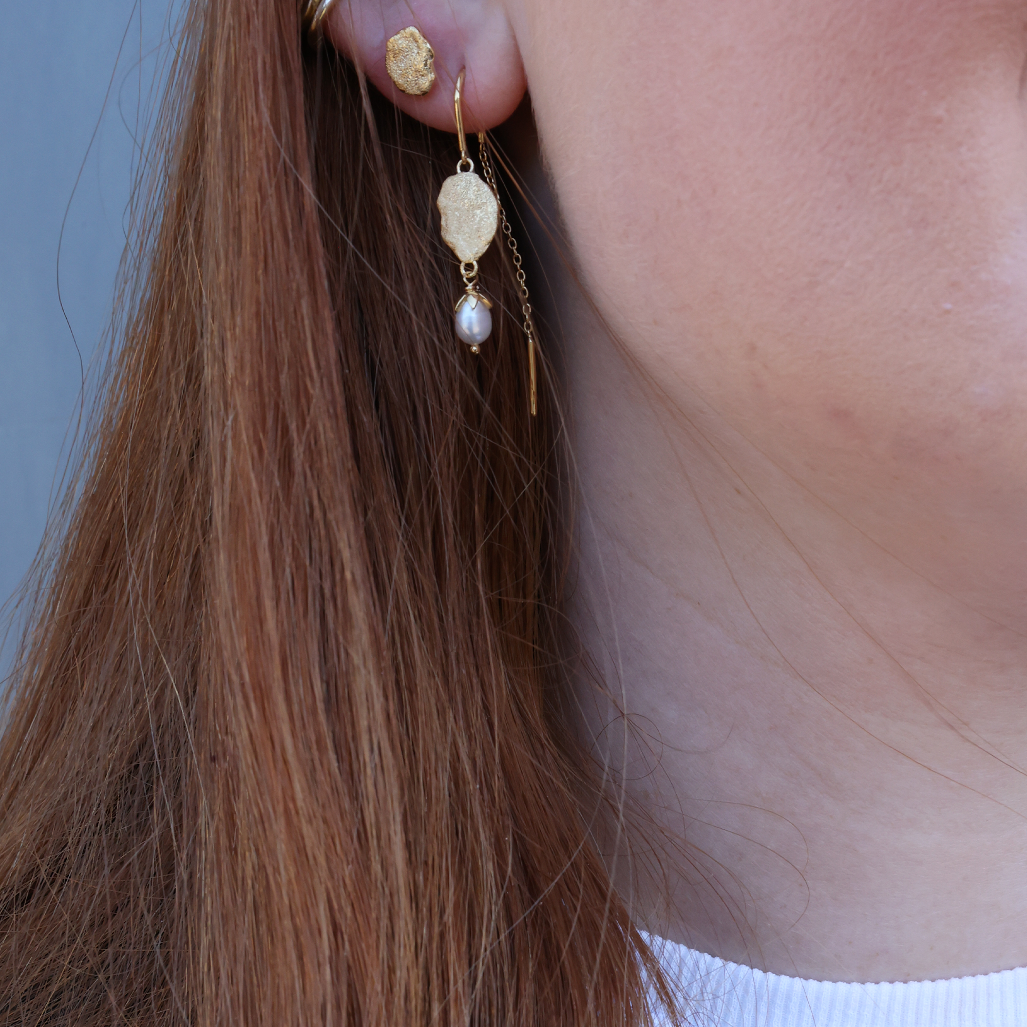 Sparkling Life Dangle Earring -  Sparkling Gold Plated Sterling Silver with 2 white Freshwater Pearls