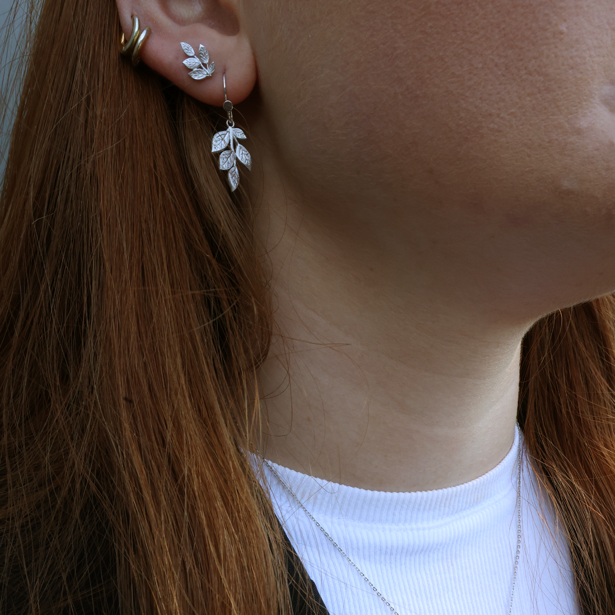 Leaf Beauty Stud Earrings - Polished Sterling Silver