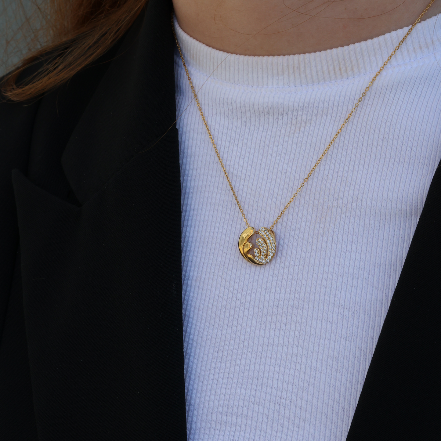 Ocean Splash Earring Pendant - Polished Gold Plated Sterling Silver with 37 Cubic Zirkonia