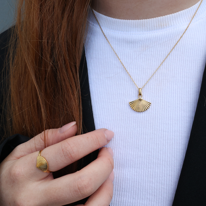 Fan Earring Pendant - Polished Gold Plated Sterling Silver