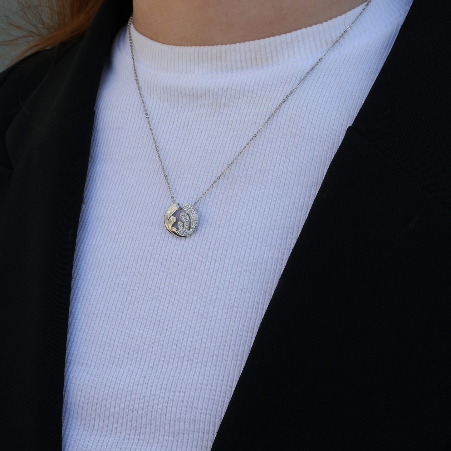 Ocean Splash Earring Pendant - Polished Sterling Silver with 37 Cubic Zirkonia