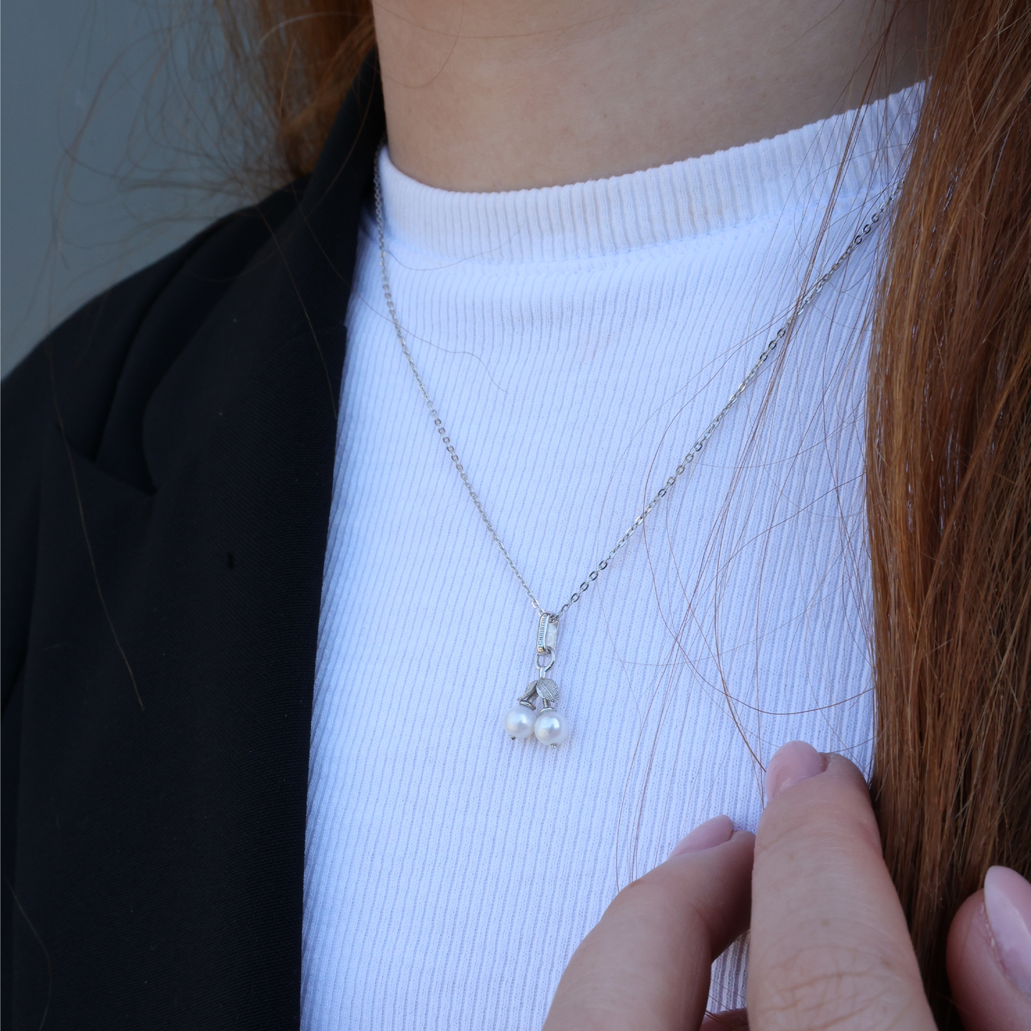 Pearl Cherries Earring Pendant - Satin Sterling Silver with 2 Ferskvandsperler