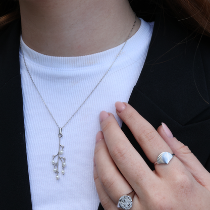 Cherry Tree Earring Pendant - Polished Sterling Silver with 6 Ferskvandsperler