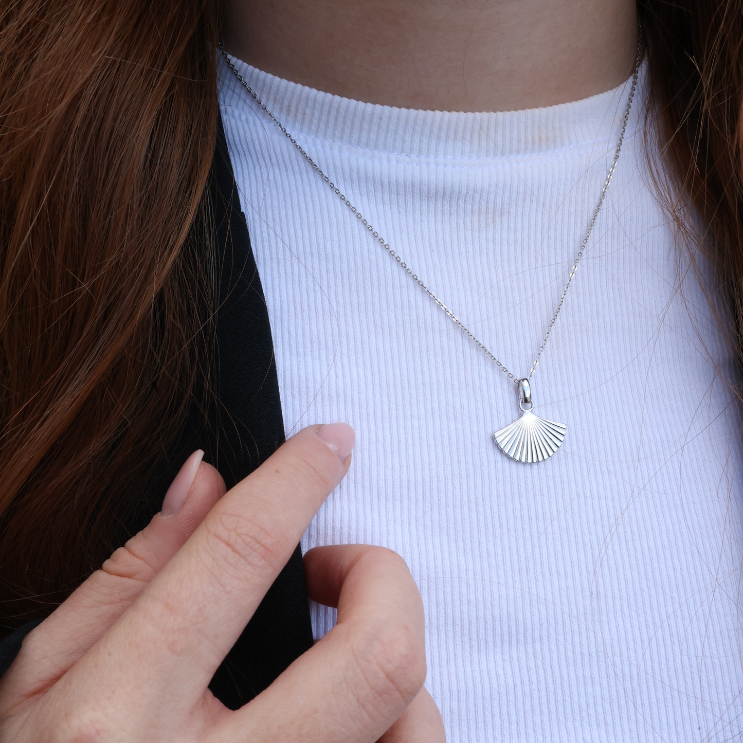 Fan Earring Pendant - Polished Sterling Silver