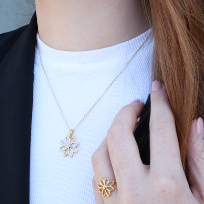 Simple Flower Ring - Polished Gold Plated Sterling Silver