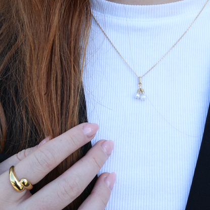 Pearl Cherries Earring Pendant - Satin Gold Plated Sterling Silver with 2 Ferskvandsperler