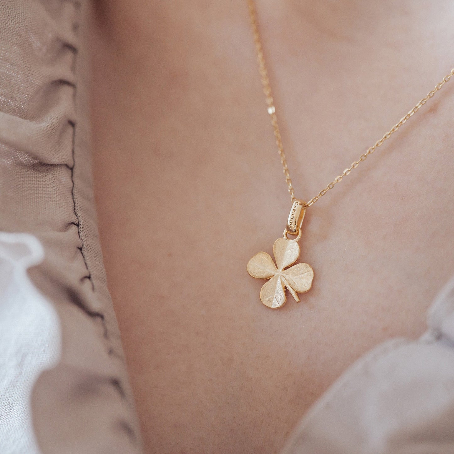 FoWatch Leaf Clover Earring Pendant - Matte Gold Plated Sterling Silver