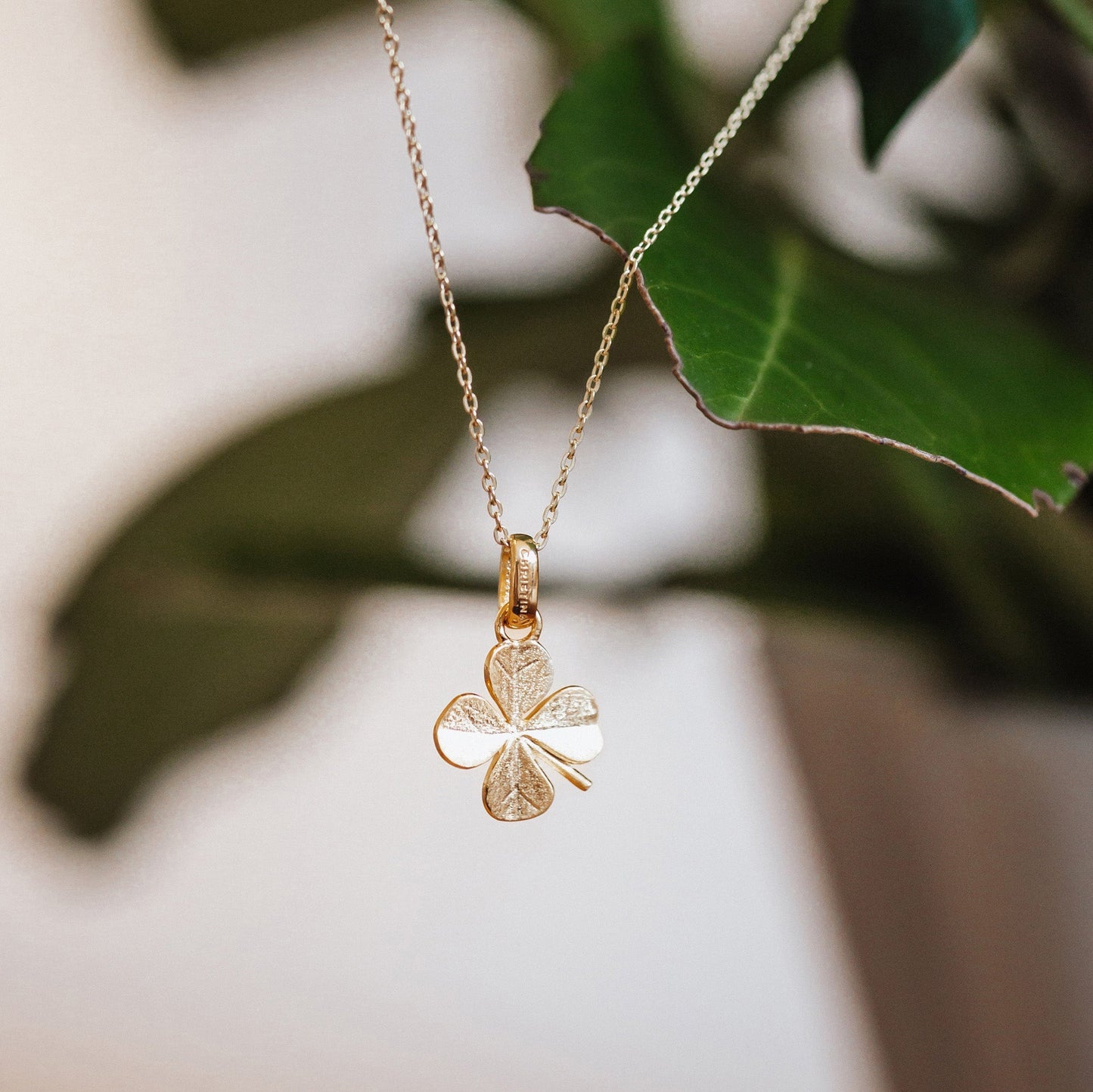 FoWatch Leaf Clover Earring Pendant - Matte Gold Plated Sterling Silver