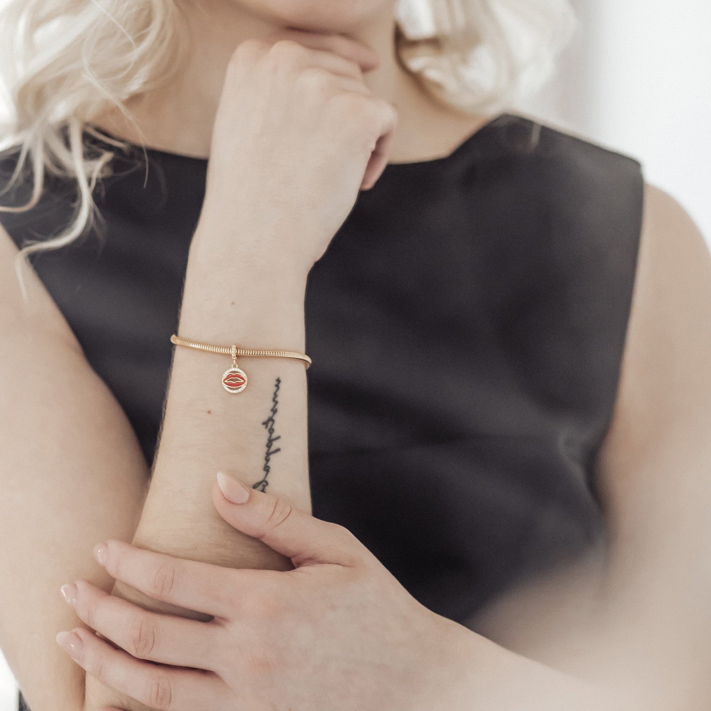 Bonsoir Madame - Dangle Charm 4 mm with Bracelet - Gold-Plated Sterling Silver