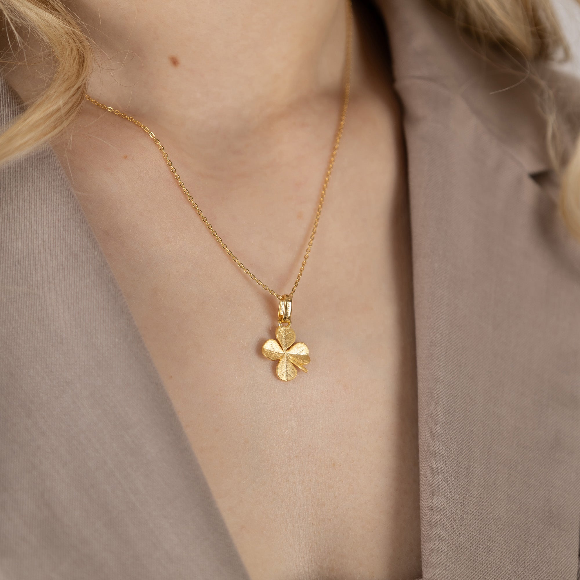 FoWatch Leaf Clover Earring Pendant - Matte Gold Plated Sterling Silver